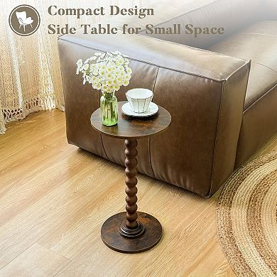 Round Side Table: Walnut-Grain Pattern, Sturdy MDF, Multi-Functional, Compact Design, Easy Assembly