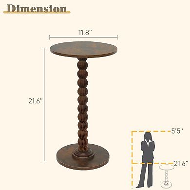 Round Side Table: Walnut-Grain Pattern, Sturdy MDF, Multi-Functional, Compact Design, Easy Assembly