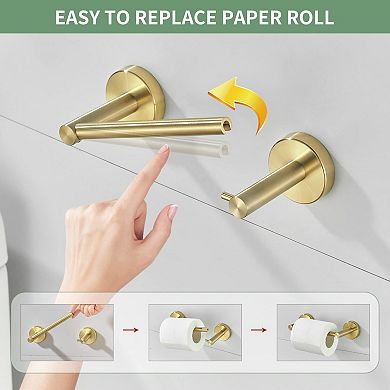 Brushed Gold Toilet Paper & Towel Holder Wall Mount: 2-Piece Double Pivoting Round Modern Bathroom