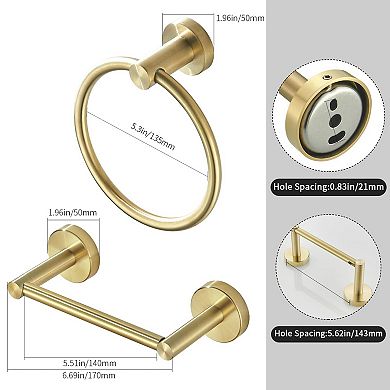Brushed Gold Toilet Paper & Towel Holder Wall Mount: 2-Piece Double Pivoting Round Modern Bathroom