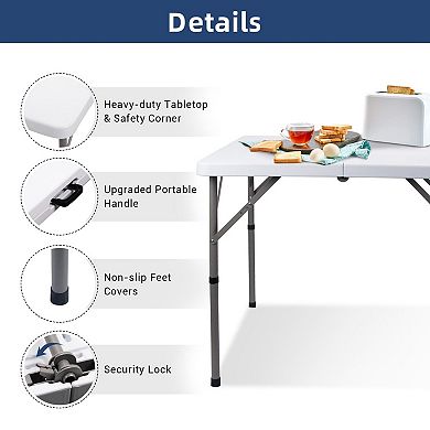 34" Folding HDPE Plastic Table with Carrying Handle for Indoor/Outdoor Use