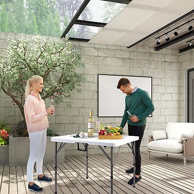 34" Folding HDPE Plastic Table with Carrying Handle for Indoor/Outdoor Use