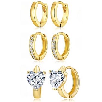 ZUQIETA 3-Pair Gold Huggie Hoop Set - 14K Filled, Hypoallergenic & Gift Ready