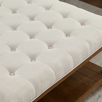 Merax Large Square Upholstered Tufted Linen Ottoman Coffee Table