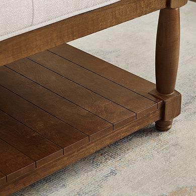 Merax Large Square Upholstered Tufted Linen Ottoman Coffee Table