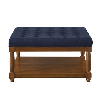 Merax Large Square Upholstered Tufted Linen Ottoman Coffee Table
