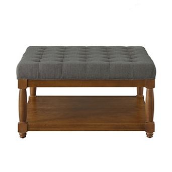 Merax Large Square Upholstered Tufted Linen Ottoman Coffee Table
