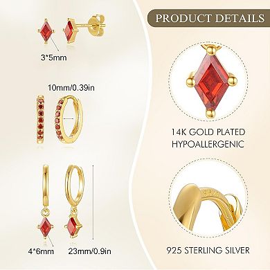 ZUQIETA 3-Pair 14K Gold Huggie Hoops - Sterling Silver & Hypoallergenic Gift Set