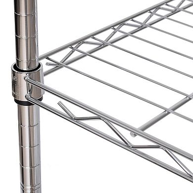 5-Tier Wire Shelving System: 30" W x 14" D, Chrome Plated Steel, Adjustable Shelves, Wheels