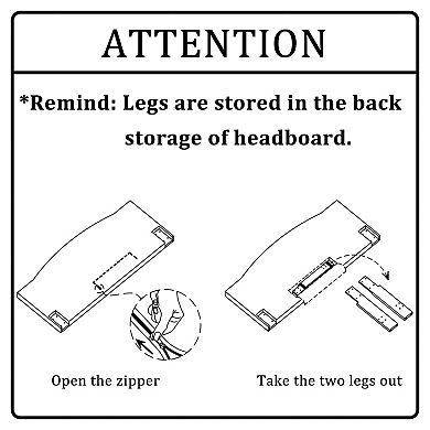 Ivory Linen Tufted King Headboard with Solid Wood Legs: Wall or Bed Frame Mount