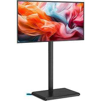 ZUQIETA Space Saving Floor TV Stand - Swivel & Height Adjustable with Wood Base for 32-60” TVs