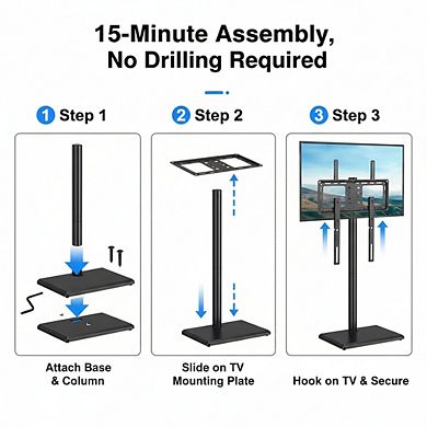 ZUQIETA Space Saving Floor TV Stand - Swivel & Height Adjustable with Wood Base for 32-60” TVs