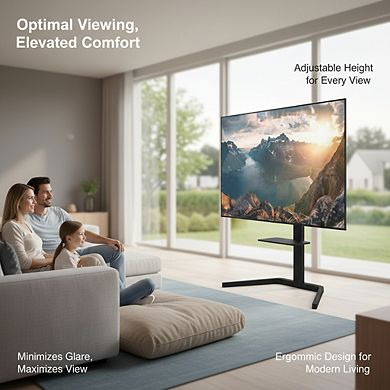 ZUQIETA Space Saving Floor TV Stand - Swivel & Height Adjustable with Wood Base for 32-60” TVs