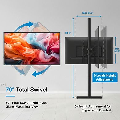 ZUQIETA Space Saving Floor TV Stand - Swivel & Height Adjustable with Wood Base for 32-60” TVs