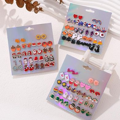 ZUQIETA 54-Pair Holiday Earring Set - Hypoallergenic Halloween, Thanksgiving & Christmas Studs