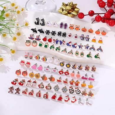 ZUQIETA 54-Pair Holiday Earring Set - Hypoallergenic Halloween, Thanksgiving & Christmas Studs