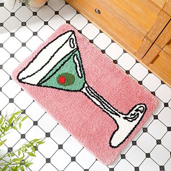 Martini Inspired Non-Slip Bathroom Mat: Soft, Absorbent, and Decorative for Home