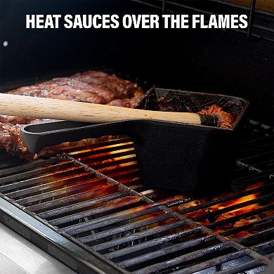 Cast Iron Basting Pot with BBQ mop brush set: 18" brush, 2 replacements, 24 oz