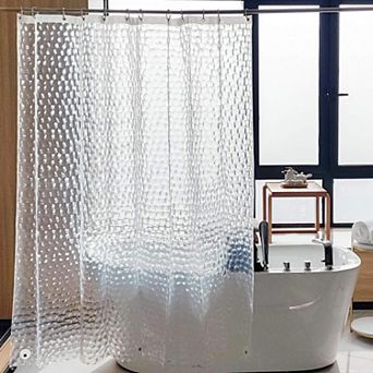 EVA Clear Shower Curtain with Water Cube Design, 3 Magnets, 72x72 Inches
