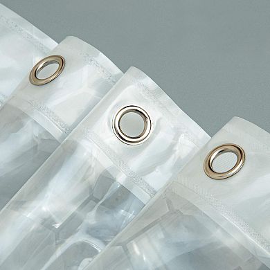 EVA Clear Shower Curtain with Water Cube Design, 3 Magnets, 72x72 Inches