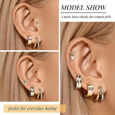 ZUQIETA Statement Geometric Earrings - Two-Tone Gold & Silver Hoop Set for Multiple Piercings