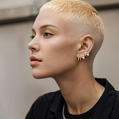 ZUQIETA Statement Geometric Earrings - Two-Tone Gold & Silver Hoop Set for Multiple Piercings