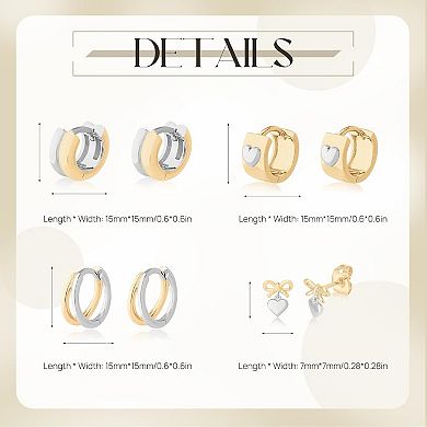 ZUQIETA Statement Geometric Earrings - Two-Tone Gold & Silver Hoop Set for Multiple Piercings