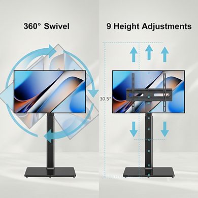 ZUQIETA 360° Swivel TV Floor Stand - 9 Height Adjustments for 27-65” TVs, Space Saving