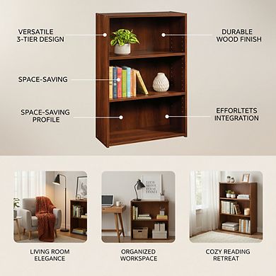 ZUQIETA Beginnings 3-Shelf Bookcase - Adjustable Shelves in Elegant Brook Cherry Finish