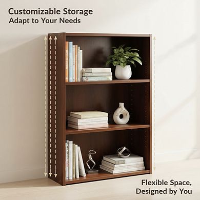 ZUQIETA Beginnings 3-Shelf Bookcase - Adjustable Shelves in Elegant Brook Cherry Finish