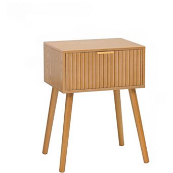 ZUQIETA Fluted Nightstand with Drawer - Small Accent End Table for Bedroom, Brown