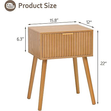 ZUQIETA Fluted Nightstand with Drawer - Small Accent End Table for Bedroom, Brown