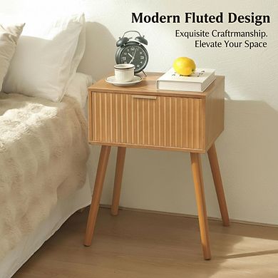 ZUQIETA Fluted Nightstand with Drawer - Small Accent End Table for Bedroom, Brown