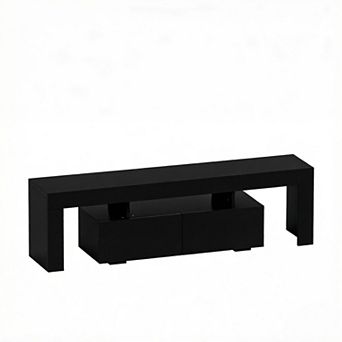 ZUQIETA Modern LED TV Stand for 70"TVs-Black with Glass Shelves,Drawer&RGB Lighting