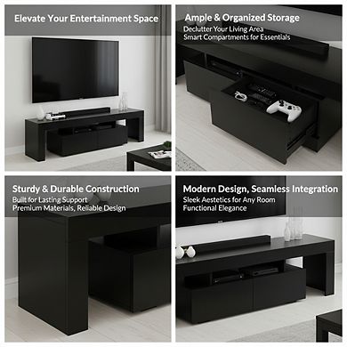 ZUQIETA Modern LED TV Stand for 70"TVs-Black with Glass Shelves,Drawer&RGB Lighting
