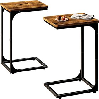 2 Pack Rustic Brown Farmhouse End Tables for Living Room or Bedroom, Sturdy, Space-Saving