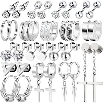 ZUQIETA 17-Pair Stainless Steel Earrings for Men