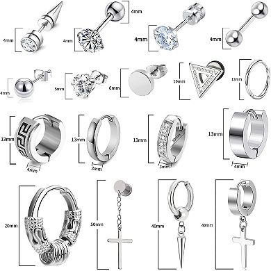 ZUQIETA 17-Pair Stainless Steel Earrings for Men