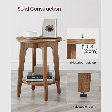Modern 2-Tier Round End Table with Rustic Walnut Finish and Tapered Legs for Living Room or Bedroom