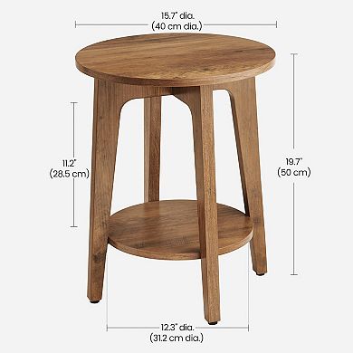 Modern 2-Tier Round End Table with Rustic Walnut Finish and Tapered Legs for Living Room or Bedroom