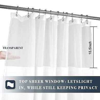 Waffle Weave Shower Curtain with Liner Set, 12 White Hooks, Mesh Top Window, 71x72, Water Resistant