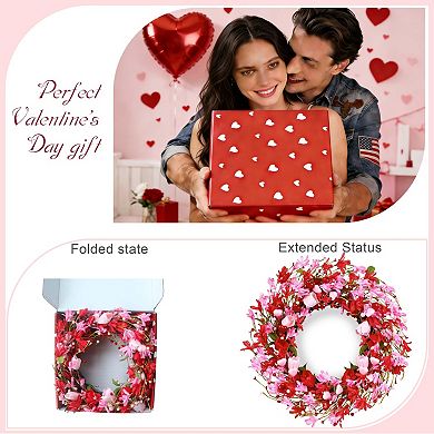 Handcrafted Valentine's Day Wreath: 22" Pink Tulips, Red Berries, Greenery for Front Door, Weddings