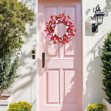 Handcrafted Valentine's Day Wreath: 22" Pink Tulips, Red Berries, Greenery for Front Door, Weddings