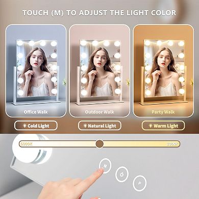 Adjustable Brightness 3 Color LED Touch-Control Vanity Mirror with 10X Magnification
