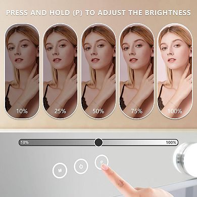 Adjustable Brightness 3 Color LED Touch-Control Vanity Mirror with 10X Magnification