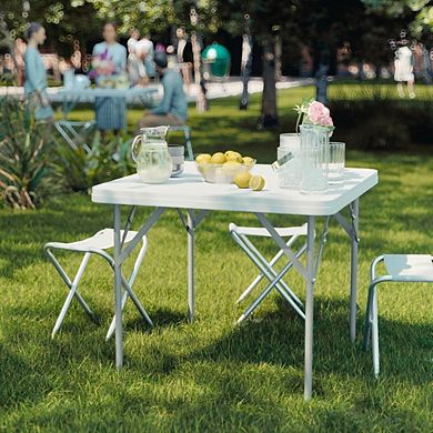 Great Ambitions White Square Plastic Folding Table, Locking Legs for Indoor,Outdoor Events