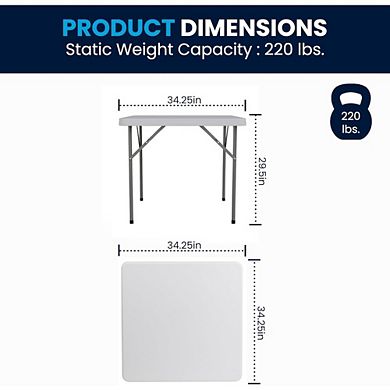 Great Ambitions White Square Plastic Folding Table, Locking Legs for Indoor,Outdoor Events