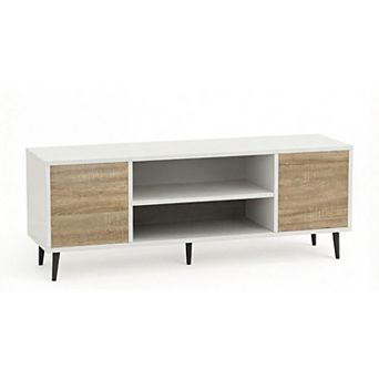ZUQIETA Modern 65"TV Stand-Retro Media Console with Storage Cabinets&Shelves, White