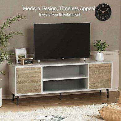 ZUQIETA Modern 65"TV Stand-Retro Media Console with Storage Cabinets&Shelves, White