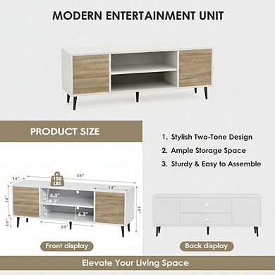 ZUQIETA Modern 65"TV Stand-Retro Media Console with Storage Cabinets&Shelves, White
